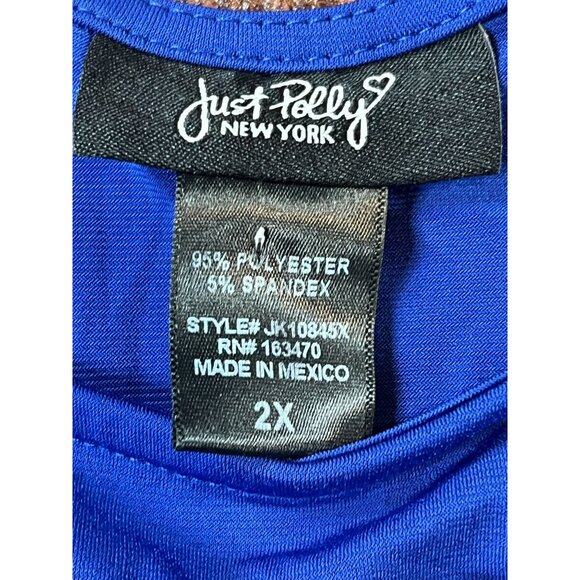 Just Polly Womens Royal Blue Ruched Long Sleeve Top 2X Polyester/Spandex Y2K - Picture 2 of 6